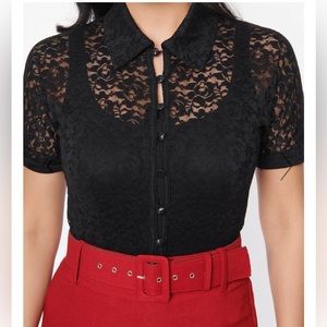 Unique Vintage Black Lace Blouse
